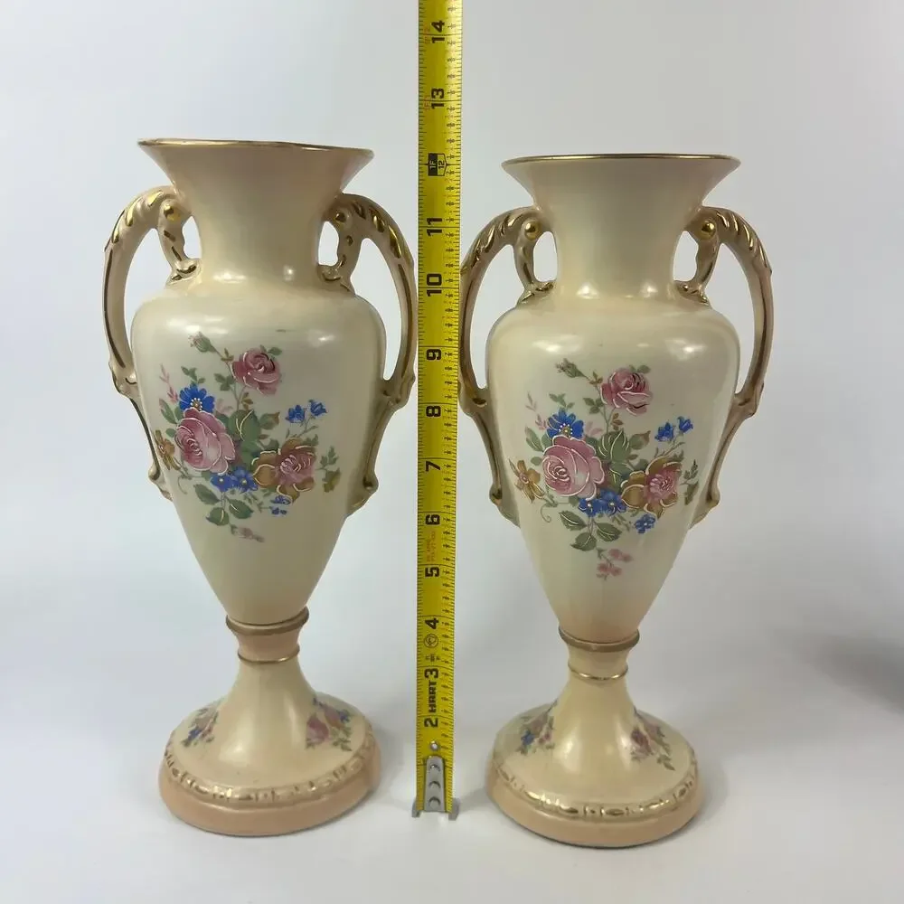 2 Tyndale Porcelain Vases Fine China Double Handle Hand Painted Floral Vintage